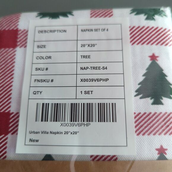 Urban Villa Napkin Set of 4 Christmas Holiday Tree Cotton Dining 20" x 20" - Picture 2 of 5